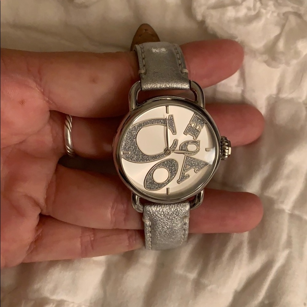 Coach Metallic Silver Glitter Face Watch